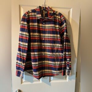 L.L. Bean Signature Flannel Shirt Mens Large Long Sleeve Slim Fit Blue Red Plaid